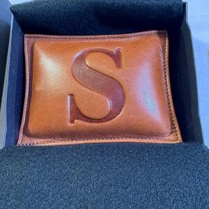 RAIKA Leather Paperweight Initial S Tan Handcrafted USA